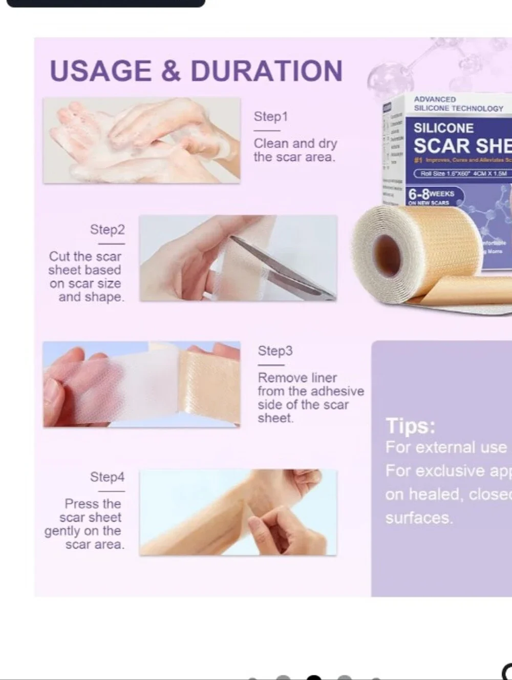 Silicone Scar Sheets, Advanced Medical Silicone Scar Tape(1.6